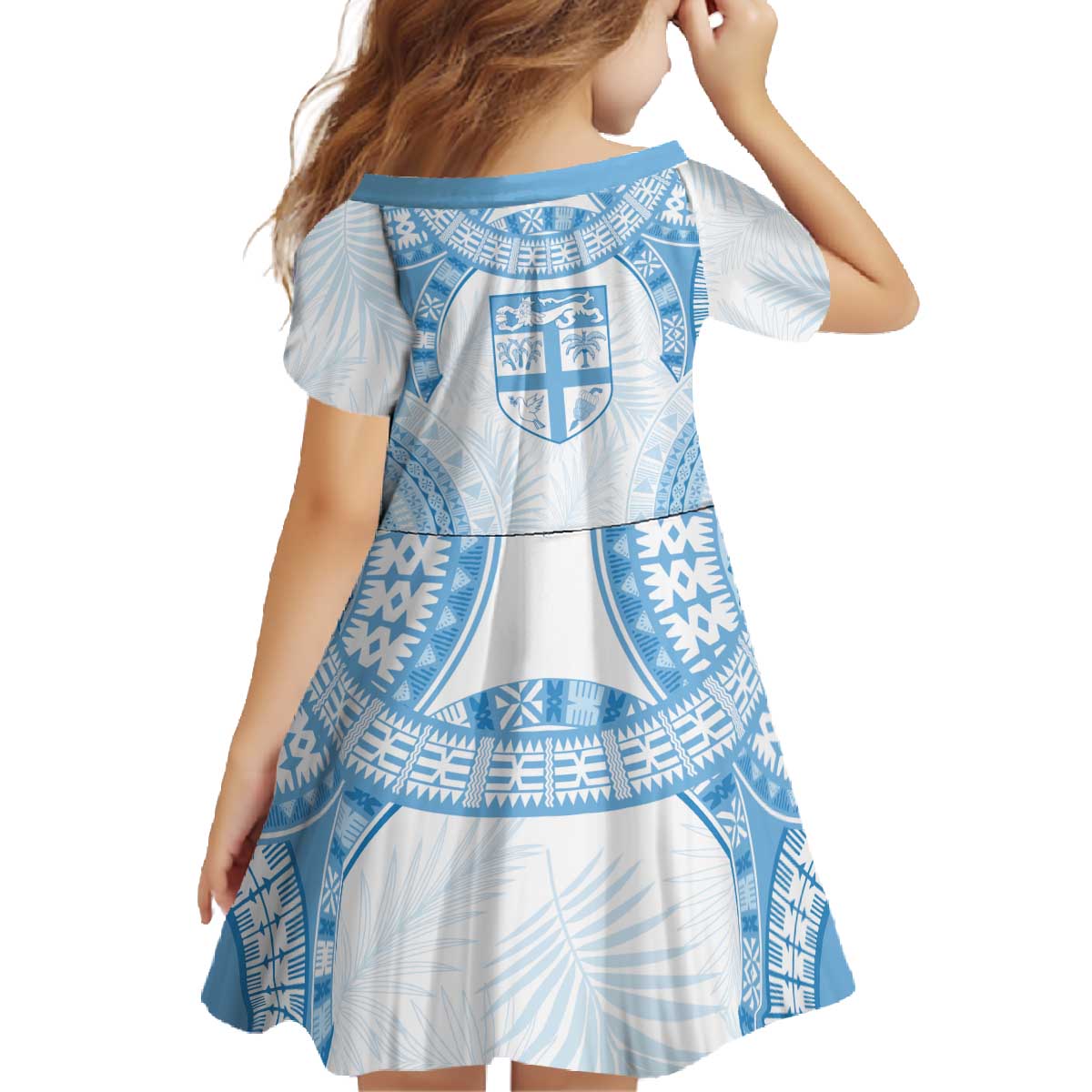 Bula Fiji Day 55th Anniversary Masi Tapa Family Matching Off The Shoulder Long Sleeve Dress and Hawaiian Shirt Emerald Jubilee - Turquoise - Polynesian Pride