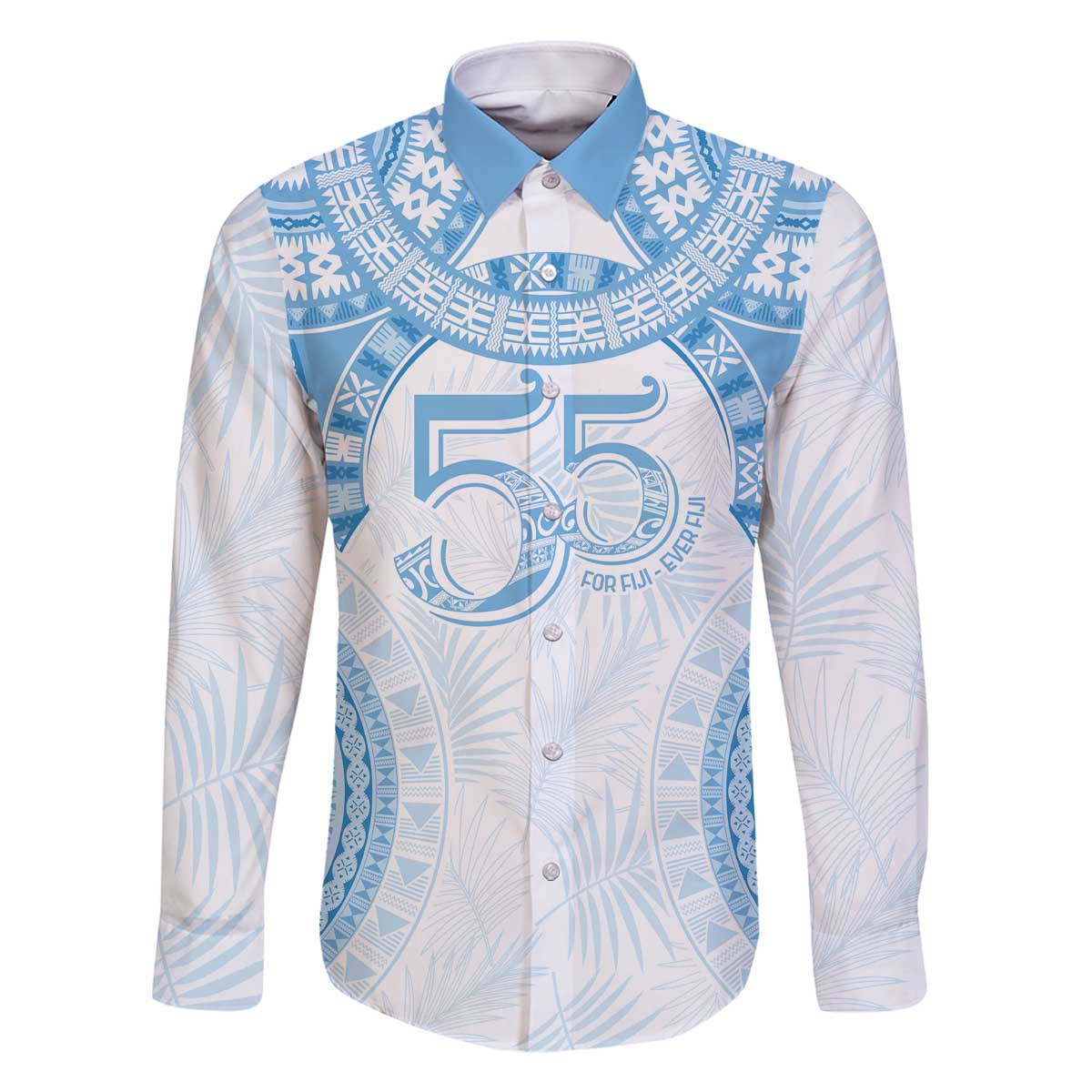 Bula Fiji Day 55th Anniversary Masi Tapa Family Matching Off The Shoulder Long Sleeve Dress and Hawaiian Shirt Emerald Jubilee - Turquoise - Polynesian Pride