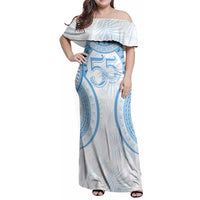 Bula Fiji Day 55th Anniversary Masi Tapa Family Matching Off Shoulder Maxi Dress and Hawaiian Shirt Emerald Jubilee - Turquoise - Polynesian Pride