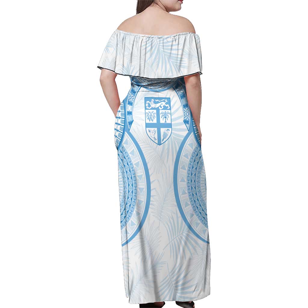 Bula Fiji Day 55th Anniversary Masi Tapa Family Matching Off Shoulder Maxi Dress and Hawaiian Shirt Emerald Jubilee - Turquoise - Polynesian Pride