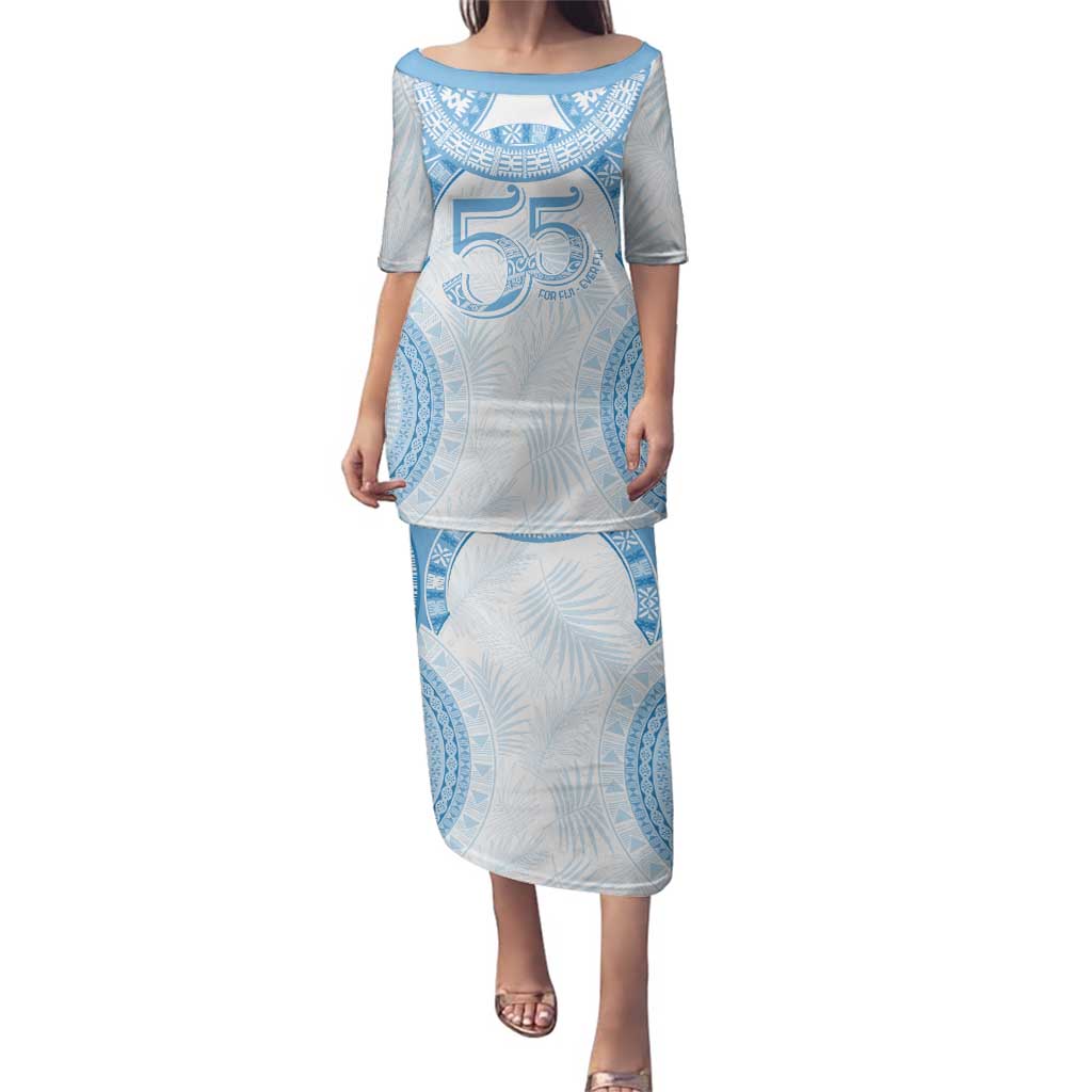 Bula Fiji Day 55th Anniversary Masi Tapa Family Matching Puletasi and Hawaiian Shirt Emerald Jubilee - Turquoise - Polynesian Pride