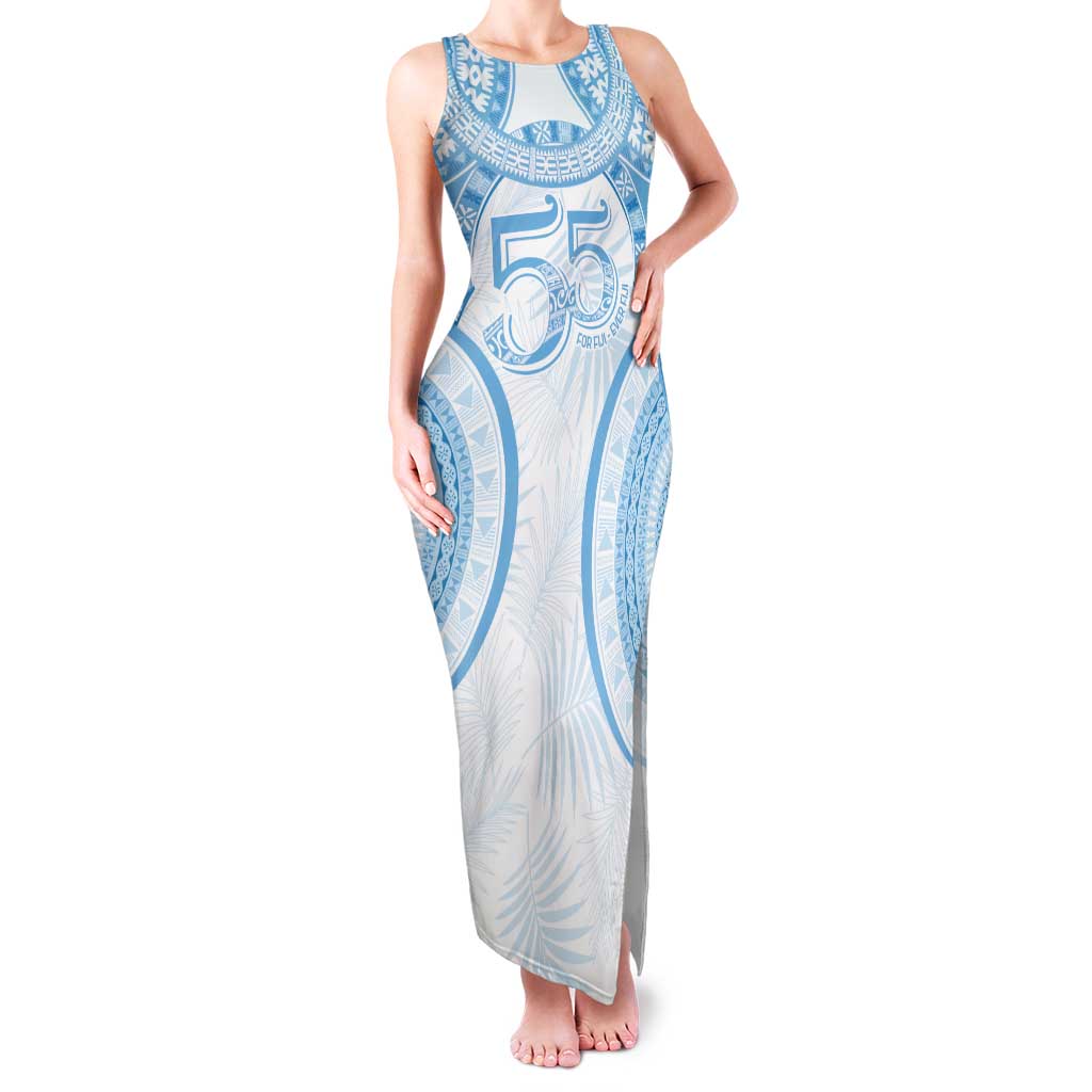 Bula Fiji Day 55th Anniversary Masi Tapa Family Matching Tank Maxi Dress and Hawaiian Shirt Emerald Jubilee - Turquoise - Polynesian Pride