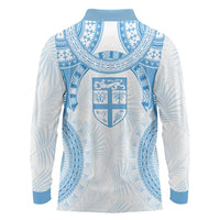 Bula Fiji Day 55th Anniversary Masi Tapa Long Sleeve Polo Shirt Emerald Jubilee - Turquoise - Polynesian Pride