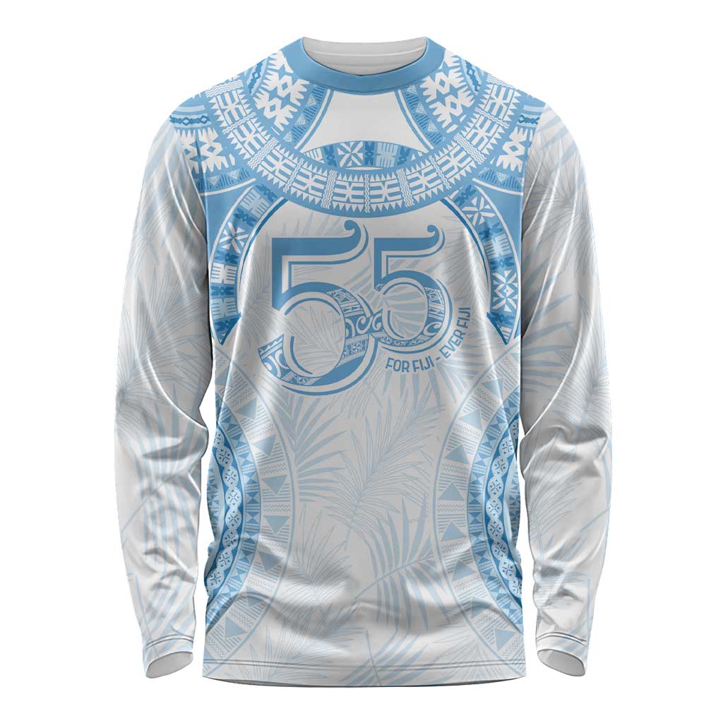 Bula Fiji Day 55th Anniversary Masi Tapa Long Sleeve Shirt Emerald Jubilee - Turquoise - Polynesian Pride