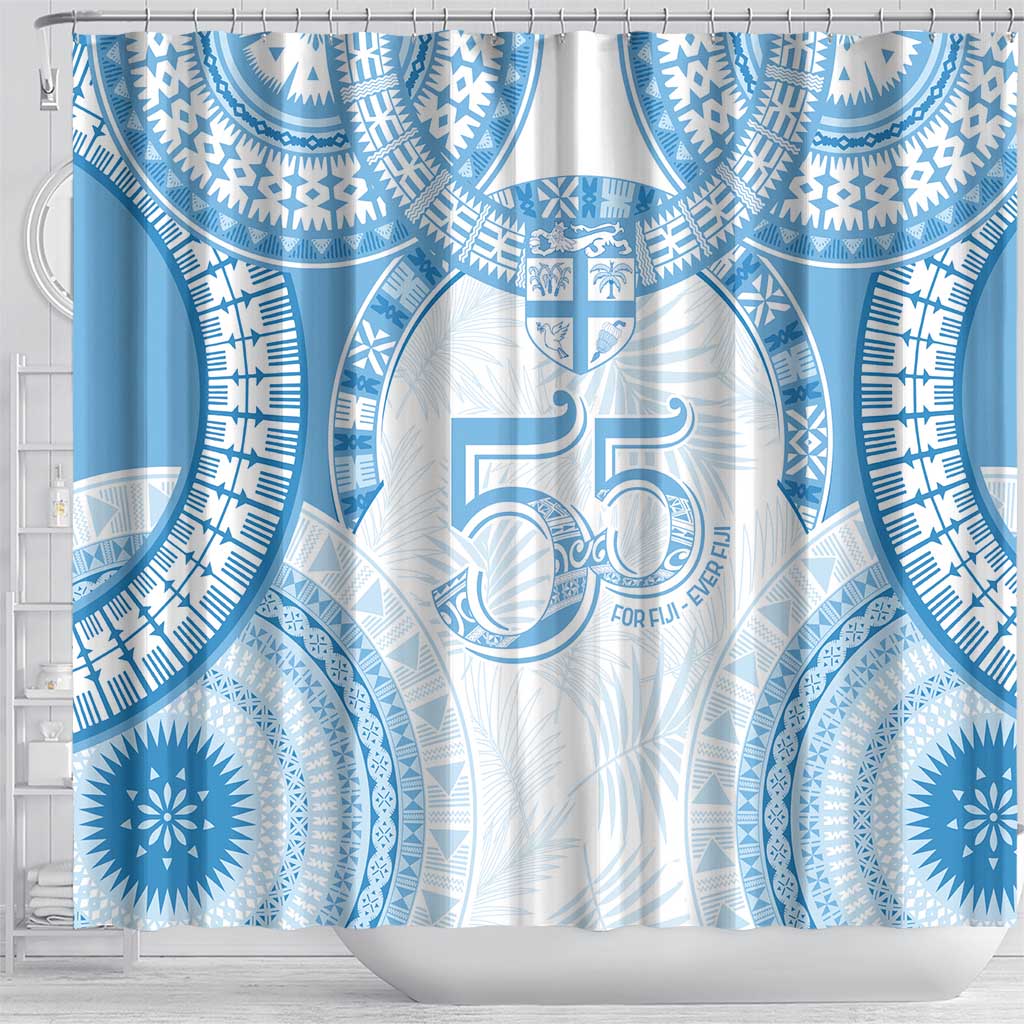 Bula Fiji Day 55th Anniversary Masi Tapa Shower Curtain Emerald Jubilee - Turquoise - Polynesian Pride