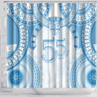 Bula Fiji Day 55th Anniversary Masi Tapa Shower Curtain Emerald Jubilee - Turquoise - Polynesian Pride