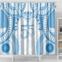 Bula Fiji Day 55th Anniversary Masi Tapa Shower Curtain Emerald Jubilee - Turquoise - Polynesian Pride