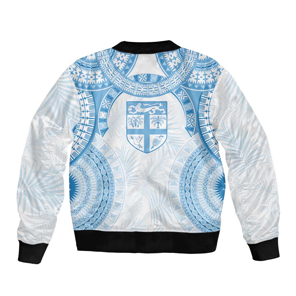 Bula Fiji Day 55th Anniversary Masi Tapa Sleeve Zip Bomber Jacket Emerald Jubilee - Turquoise - Polynesian Pride