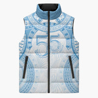 Bula Fiji Day 55th Anniversary Masi Tapa Sleeveless Puffer Jacket Emerald Jubilee - Turquoise - Polynesian Pride
