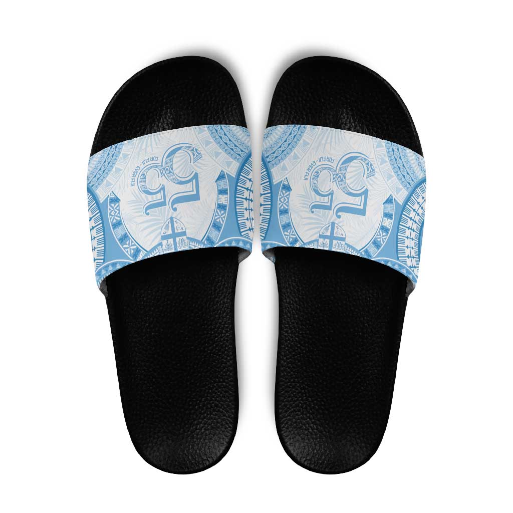 Bula Fiji Day 55th Anniversary Masi Tapa Slide Sandals Emerald Jubilee - Turquoise - Polynesian Pride