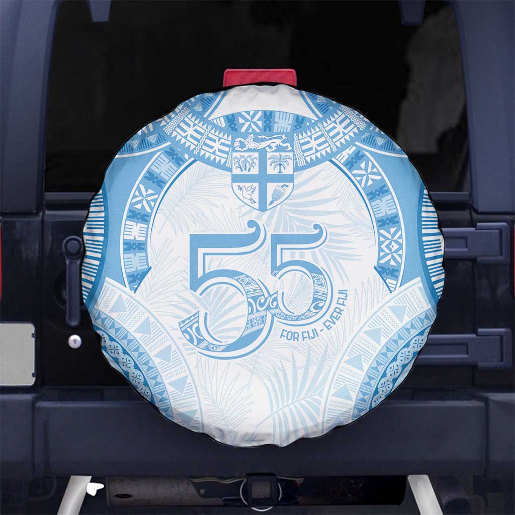 Bula Fiji Day 55th Anniversary Masi Tapa Spare Tire Cover Emerald Jubilee - Turquoise - Polynesian Pride