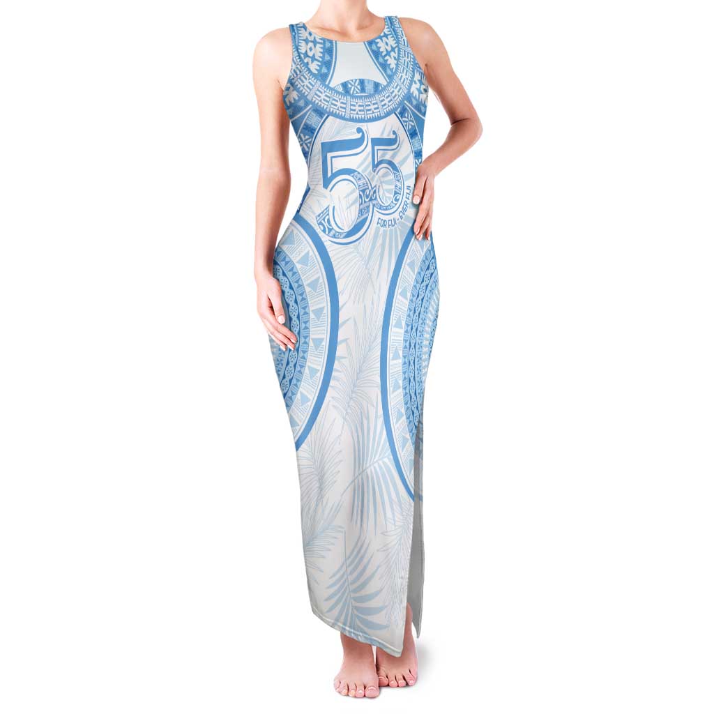 Bula Fiji Day 55th Anniversary Masi Tapa Tank Maxi Dress Emerald Jubilee - Turquoise - Polynesian Pride