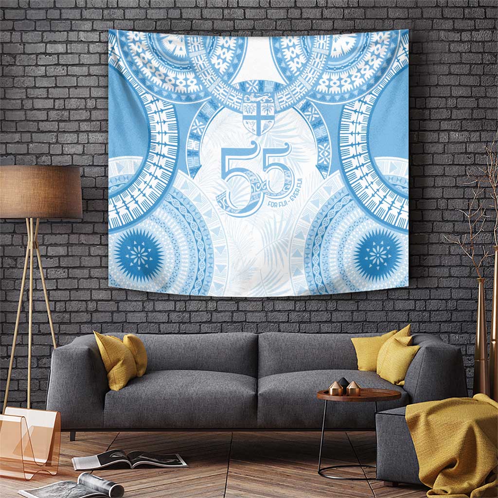 Bula Fiji Day 55th Anniversary Masi Tapa Tapestry Emerald Jubilee - Turquoise - Polynesian Pride
