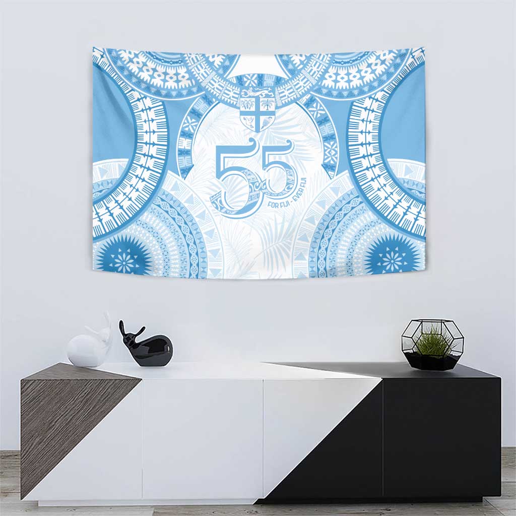 Bula Fiji Day 55th Anniversary Masi Tapa Tapestry Emerald Jubilee - Turquoise - Polynesian Pride