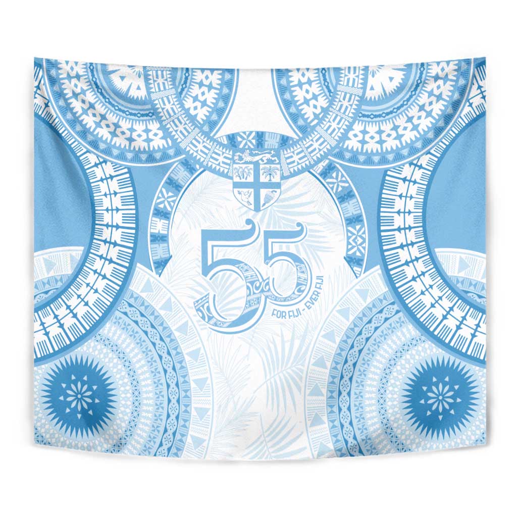 Bula Fiji Day 55th Anniversary Masi Tapa Tapestry Emerald Jubilee - Turquoise - Polynesian Pride