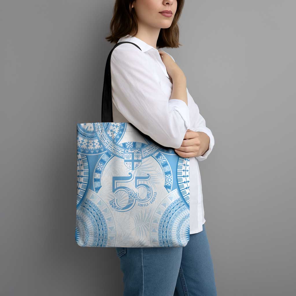 Bula Fiji Day 55th Anniversary Masi Tapa Tote Bag Emerald Jubilee - Turquoise - Polynesian Pride