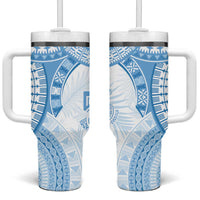 Bula Fiji Day 55th Anniversary Masi Tapa Tumbler With Handle Emerald Jubilee - Turquoise - Polynesian Pride