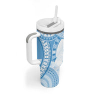 Bula Fiji Day 55th Anniversary Masi Tapa Tumbler With Handle Emerald Jubilee - Turquoise - Polynesian Pride