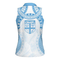 Bula Fiji Day 55th Anniversary Masi Tapa Women Sleeveless Polo Shirt Emerald Jubilee - Turquoise - Polynesian Pride