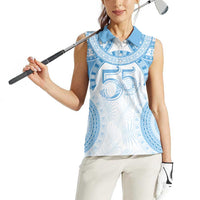 Bula Fiji Day 55th Anniversary Masi Tapa Women Sleeveless Polo Shirt Emerald Jubilee - Turquoise - Polynesian Pride