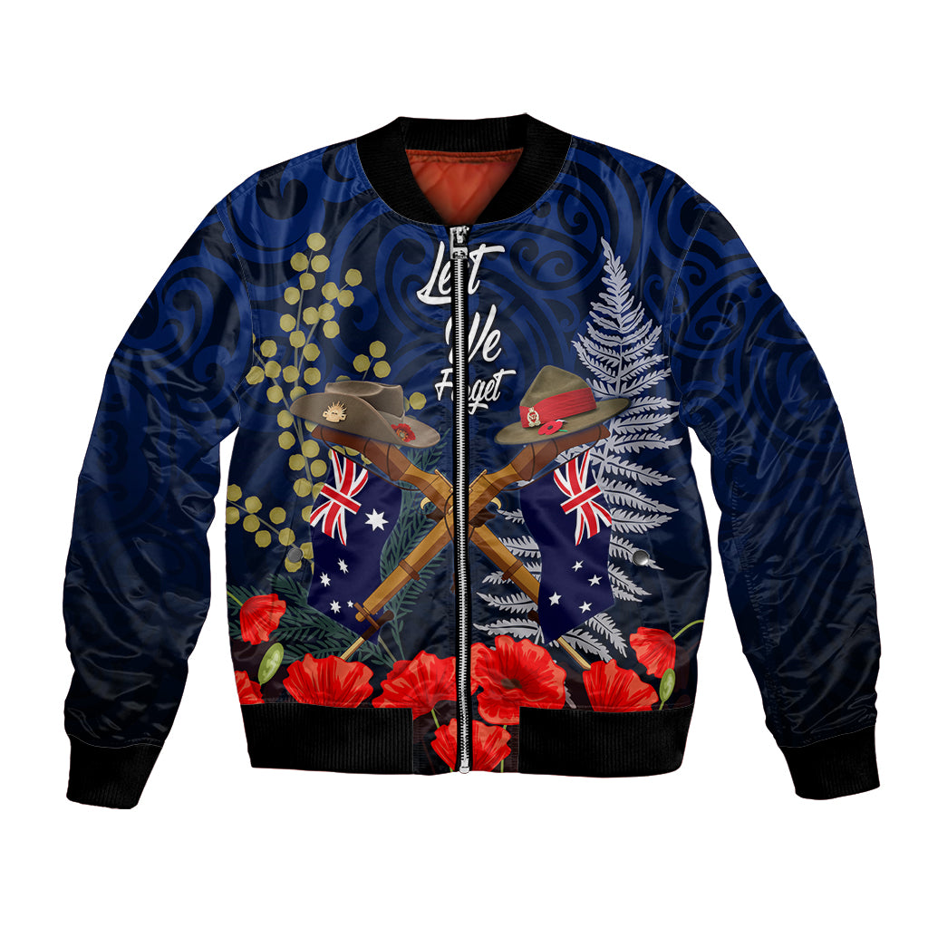 Anzac Day Aussie Mix Maori In Memories Bomber Jacket LT7 Unisex Blue - Polynesian Pride