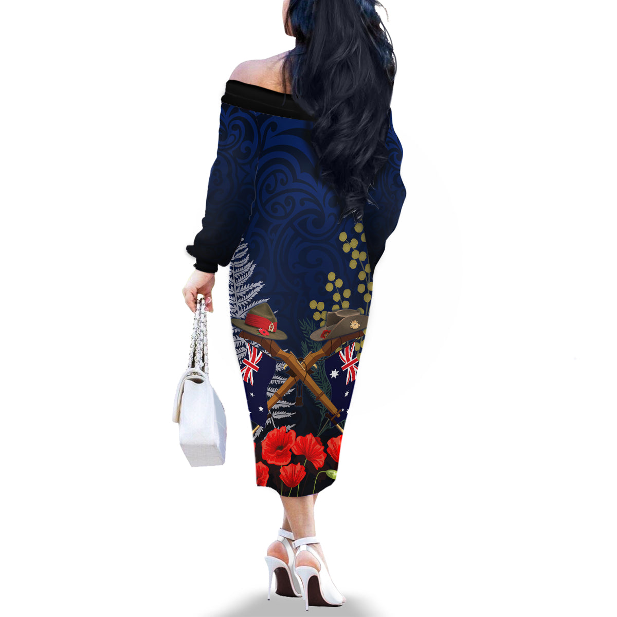 Anzac Day Aussie Mix Maori In Memories Family Matching Off Shoulder Long Sleeve Dress and Hawaiian Shirt LT7 - Polynesian Pride