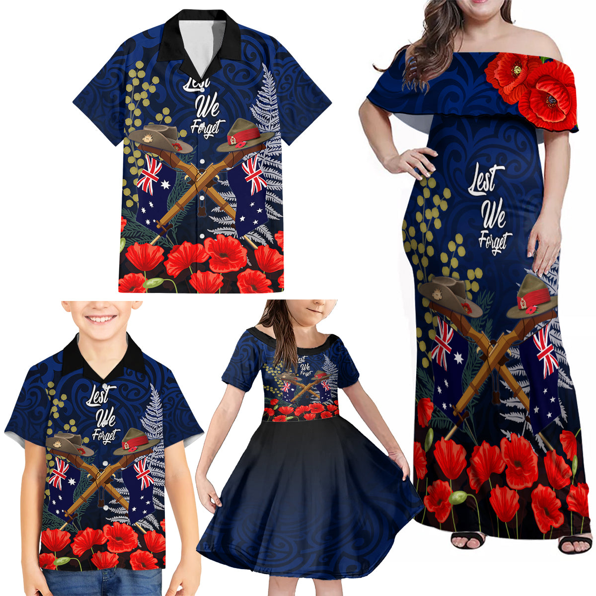 Anzac Day Aussie Mix Maori In Memories Family Matching Off Shoulder Maxi Dress and Hawaiian Shirt LT7 - Polynesian Pride