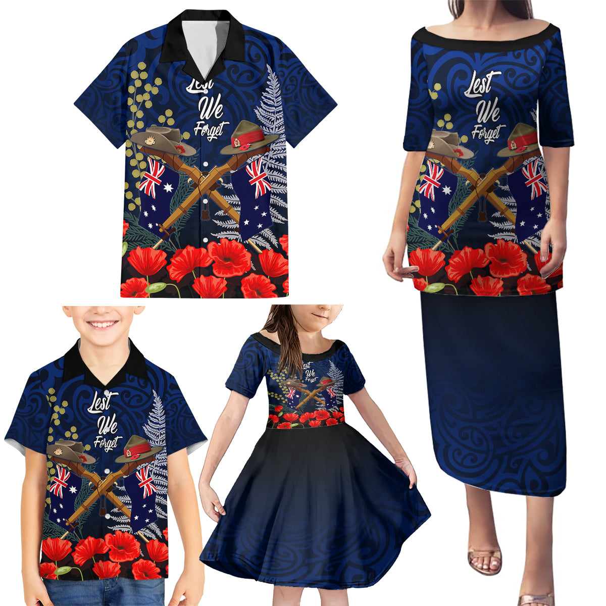 Anzac Day Aussie Mix Maori In Memories Family Matching Puletasi and Hawaiian Shirt LT7 - Polynesian Pride