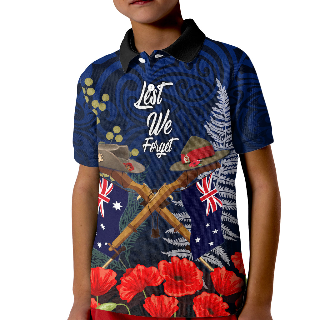 Anzac Day Aussie Mix Maori In Memories Kid Polo Shirt LT7 Kid Blue - Polynesian Pride