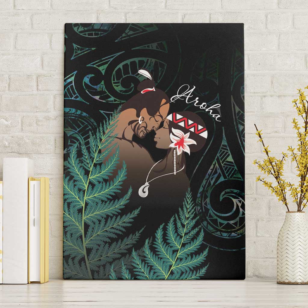 Maori Hongi Valentine Canvas Wall Art Aroha Ahau Ki A Koe LT7 Without Frame Emerald - Polynesian Pride