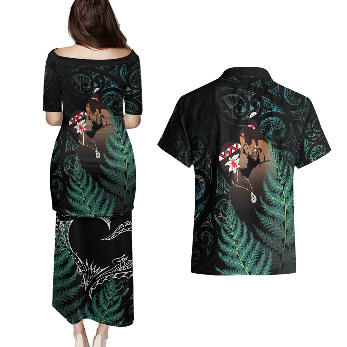 Maori Hongi Valentine Couples Matching Puletasi and Hawaiian Shirt Aroha Ahau Ki A Koe