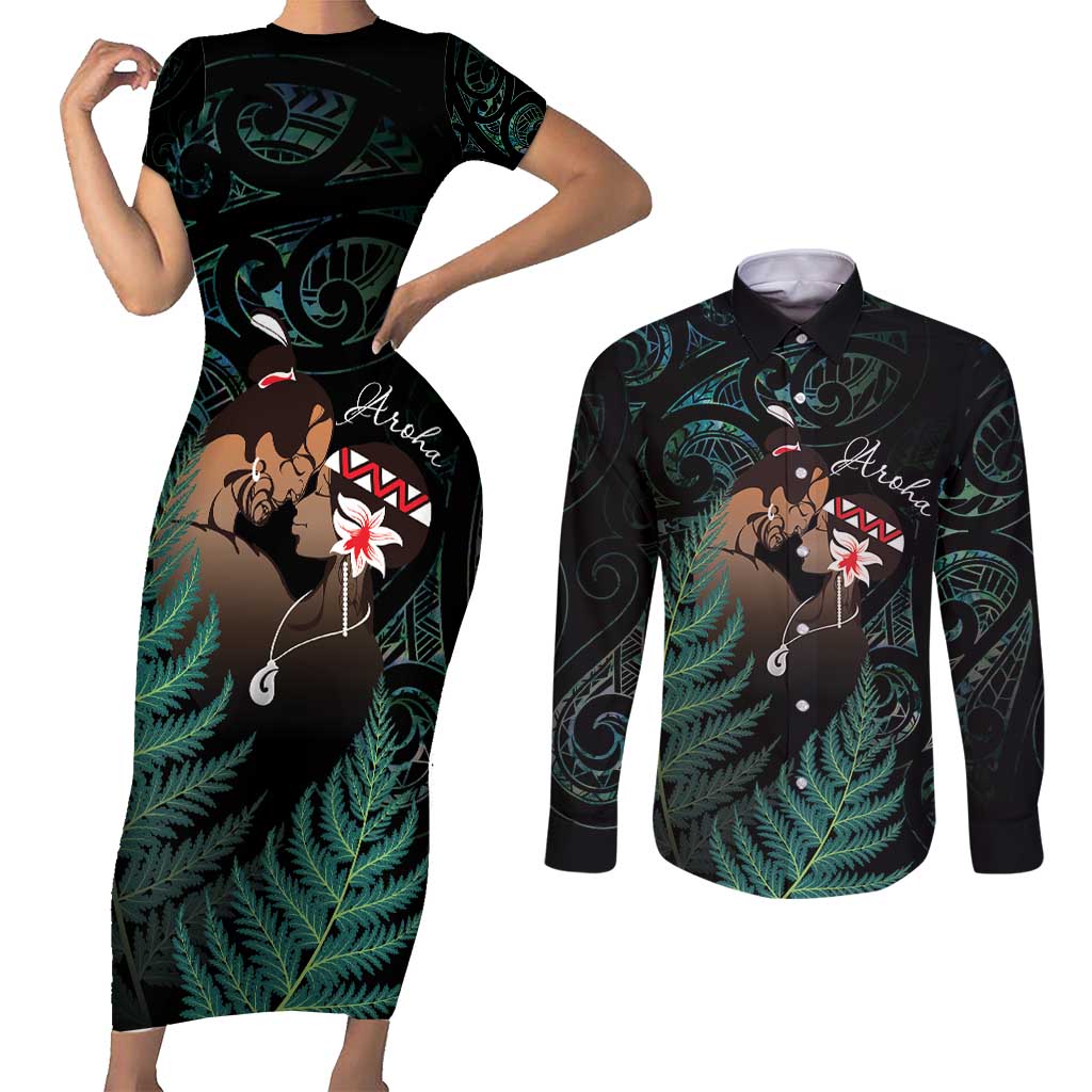 Maori Hongi Valentine Couples Matching Short Sleeve Bodycon Dress and Long Sleeve Button Shirt Aroha Ahau Ki A Koe