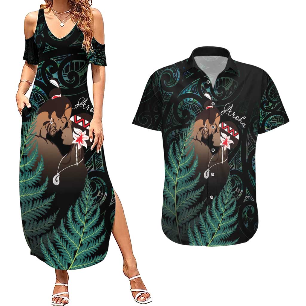 Maori Hongi Valentine Couples Matching Summer Maxi Dress and Hawaiian Shirt Aroha Ahau Ki A Koe