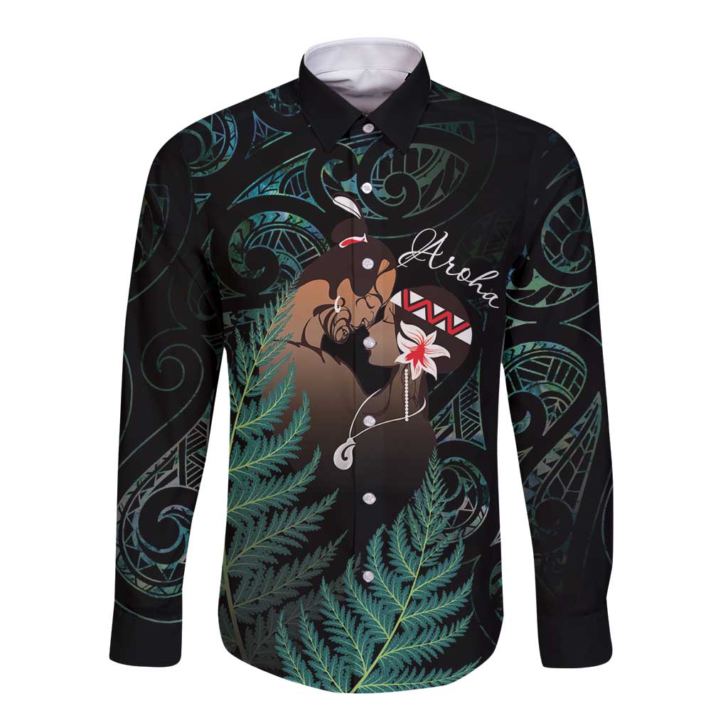 Maori Hongi Valentine Long Sleeve Button Shirt Aroha Ahau Ki A Koe