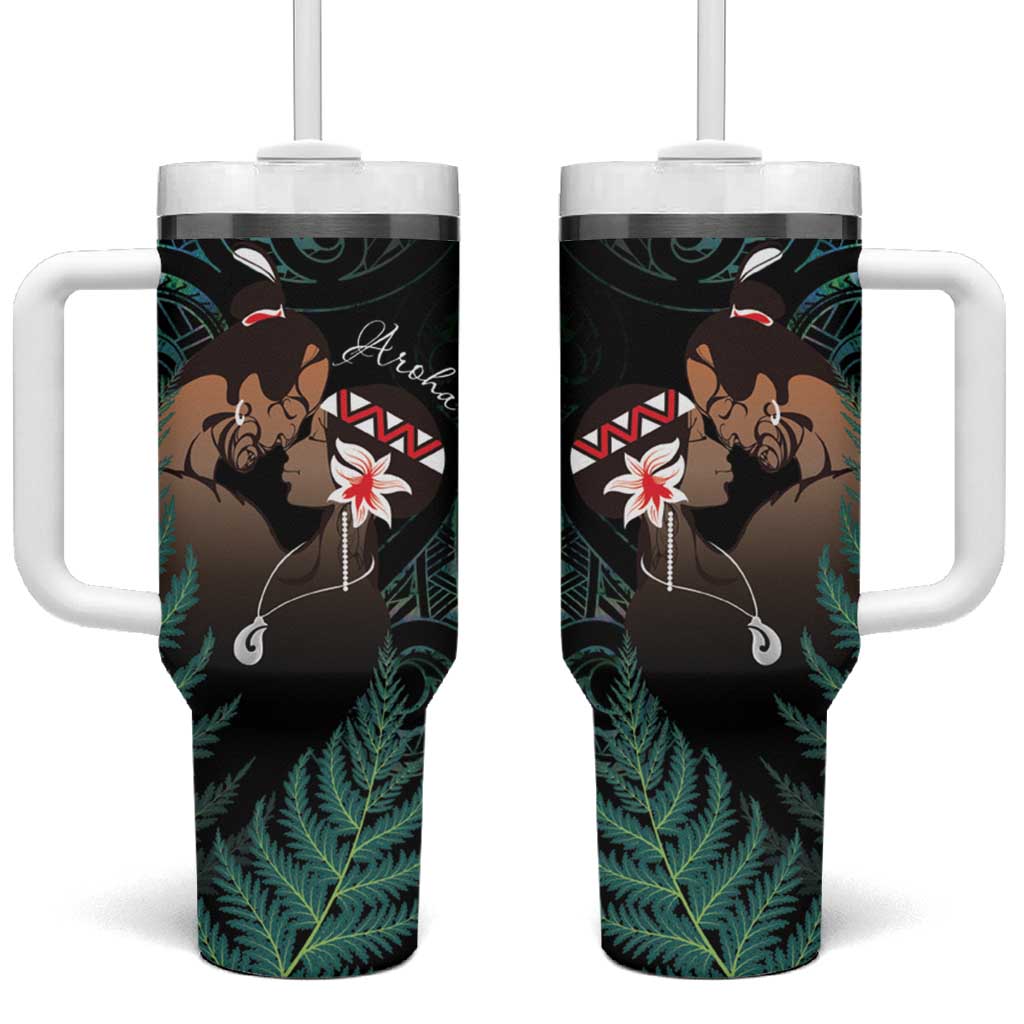 Maori Hongi Valentine Tumbler With Handle Aroha Ahau Ki A Koe LT7 One Size: 40 oz Emerald - Polynesian Pride