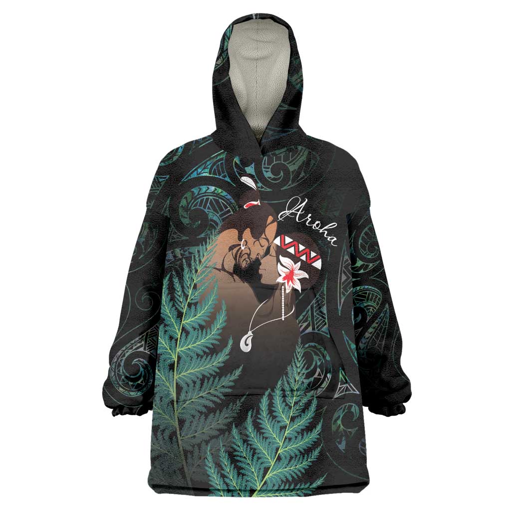 Maori Hongi Valentine Wearable Blanket Hoodie Aroha Ahau Ki A Koe LT7 One Size Emerald - Polynesian Pride