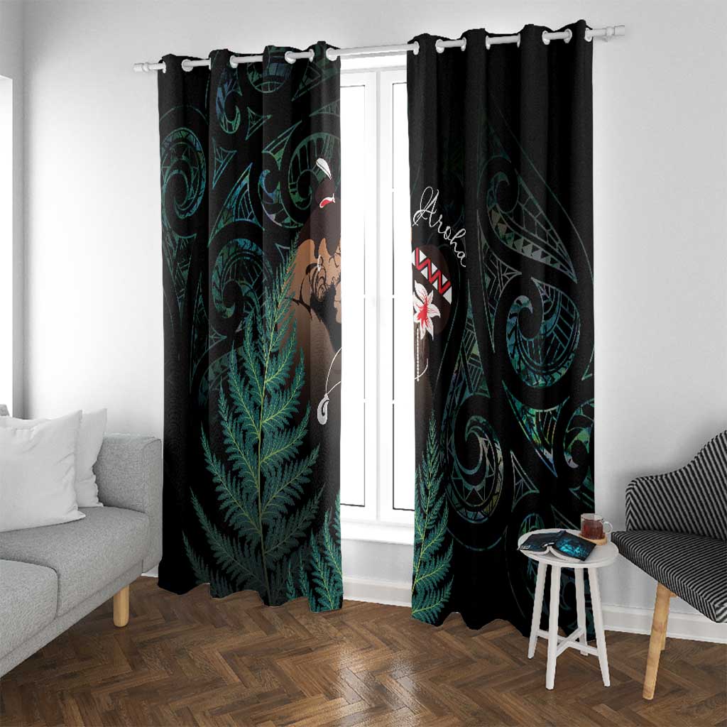 Maori Hongi Valentine Window Curtain Aroha Ahau Ki A Koe LT7 With Grommets Emerald - Polynesian Pride