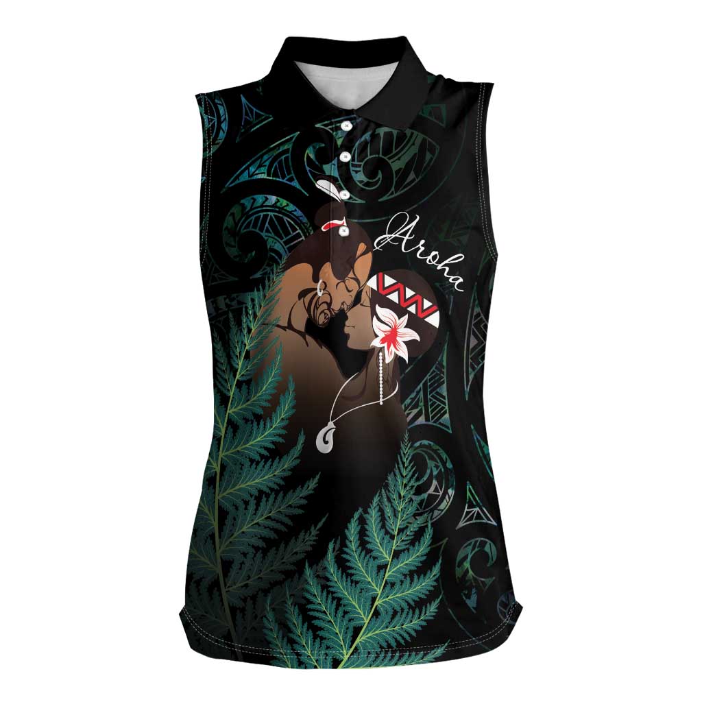 Maori Hongi Valentine Women Sleeveless Polo Shirt Aroha Ahau Ki A Koe