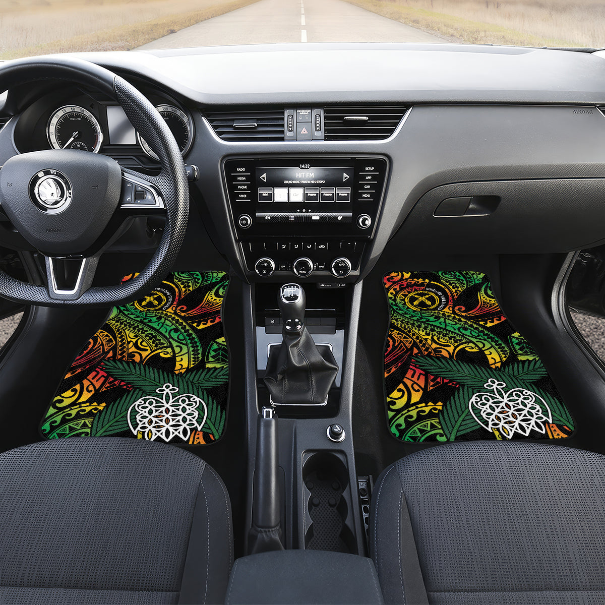 Vanuatu Indipendens Dei Car Mats Mix Traditional Sand Drawing LT7 Set 2pcs - Front Colorful - Polynesian Pride