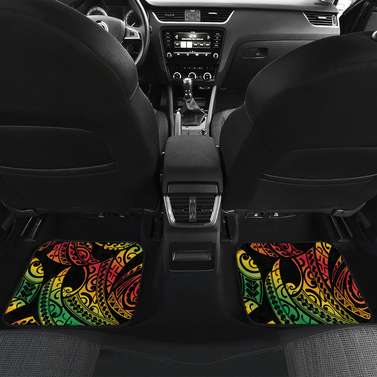Vanuatu Indipendens Dei Car Mats Mix Traditional Sand Drawing LT7 Set 2pcs - Back Colorful - Polynesian Pride