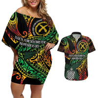 Vanuatu Indipendens Dei Couples Matching Off Shoulder Short Dress and Hawaiian Shirt Mix Traditional Sand Drawing LT7 Colorful - Polynesian Pride