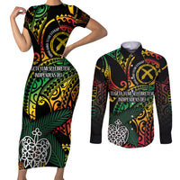 Vanuatu Indipendens Dei Couples Matching Short Sleeve Bodycon Dress and Long Sleeve Button Shirt Mix Traditional Sand Drawing LT7 Colorful - Polynesian Pride