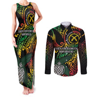 Vanuatu Indipendens Dei Couples Matching Tank Maxi Dress and Long Sleeve Button Shirt Mix Traditional Sand Drawing LT7 Colorful - Polynesian Pride