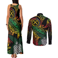 Vanuatu Indipendens Dei Couples Matching Tank Maxi Dress and Long Sleeve Button Shirt Mix Traditional Sand Drawing LT7 - Polynesian Pride