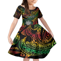 Vanuatu Indipendens Dei Family Matching Off The Shoulder Long Sleeve Dress and Hawaiian Shirt Mix Traditional Sand Drawing LT7 Daughter's Dress Colorful - Polynesian Pride