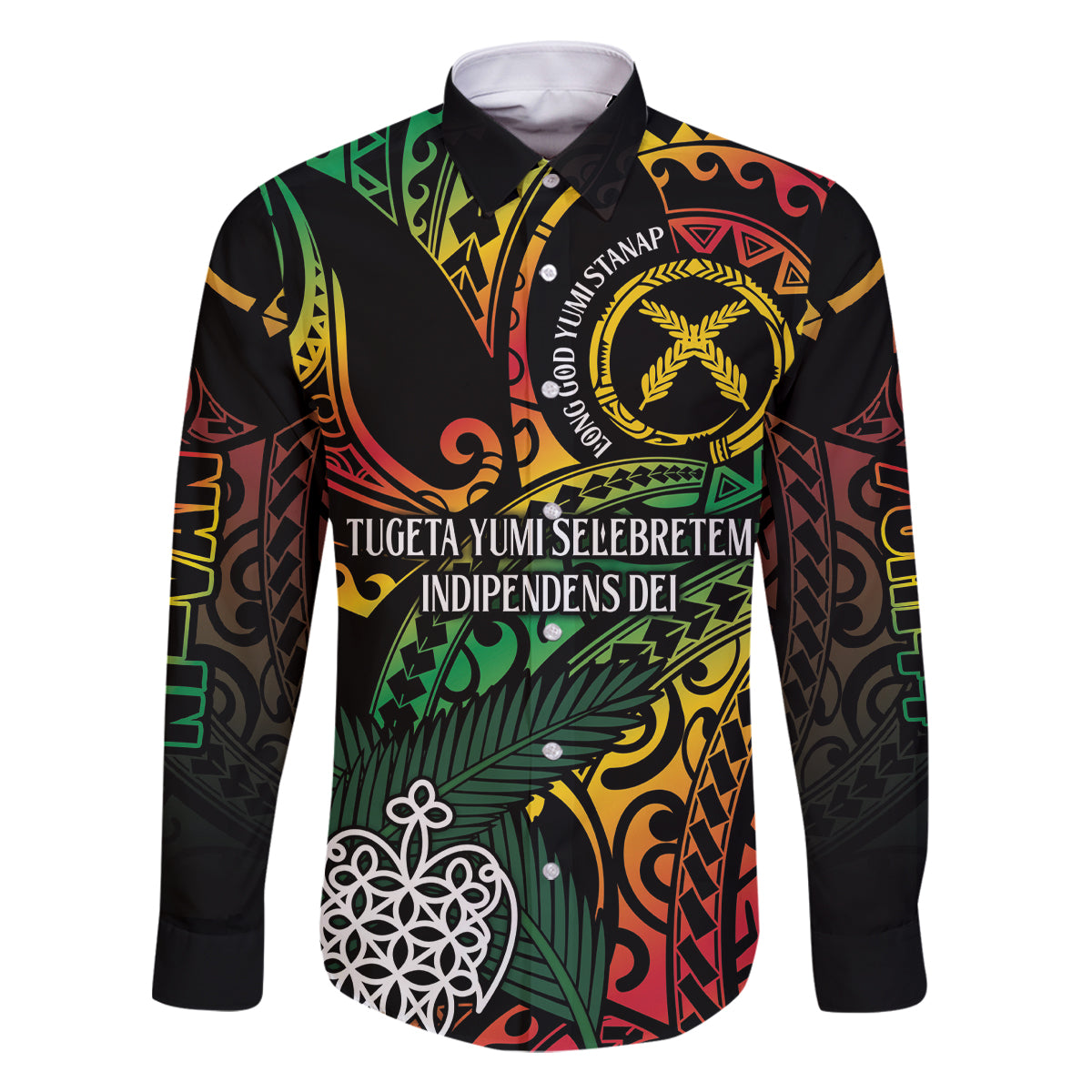 Vanuatu Indipendens Dei Family Matching Off The Shoulder Long Sleeve Dress and Hawaiian Shirt Mix Traditional Sand Drawing LT7 Dad's Shirt - Long Sleeve Colorful - Polynesian Pride