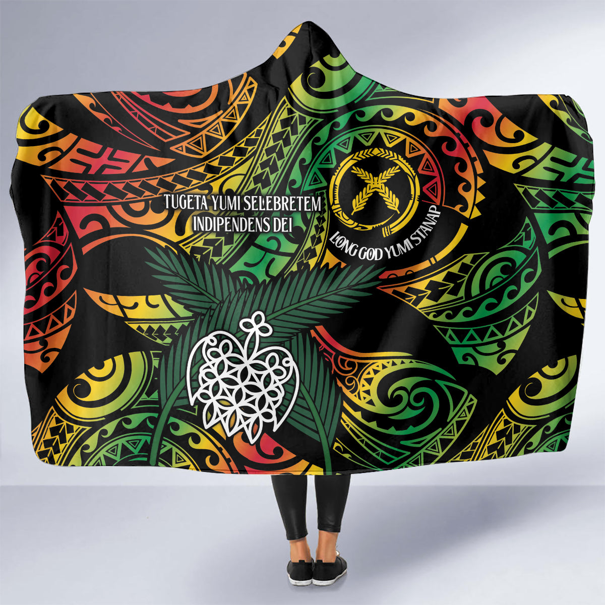 Vanuatu Indipendens Dei Hooded Blanket Mix Traditional Sand Drawing LT7 - Polynesian Pride