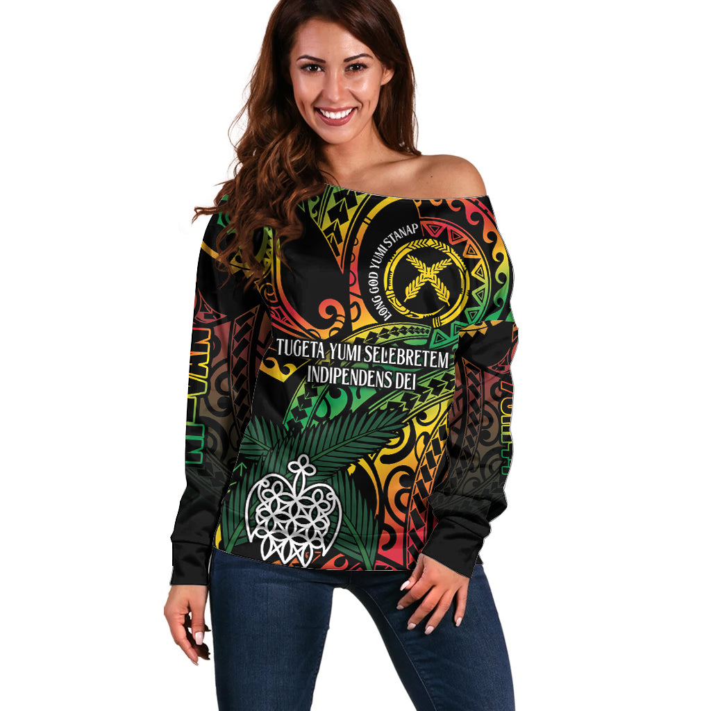 Vanuatu Indipendens Dei Off Shoulder Sweater Mix Traditional Sand Drawing
