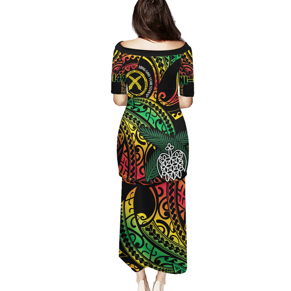 Vanuatu Indipendens Dei Puletasi Mix Traditional Sand Drawing LT7 - Polynesian Pride
