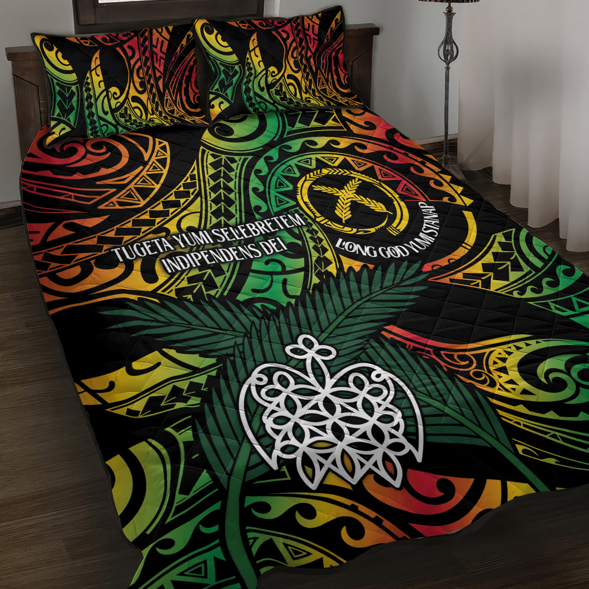 Vanuatu Indipendens Dei Quilt Bed Set Mix Traditional Sand Drawing LT7 Colorful - Polynesian Pride